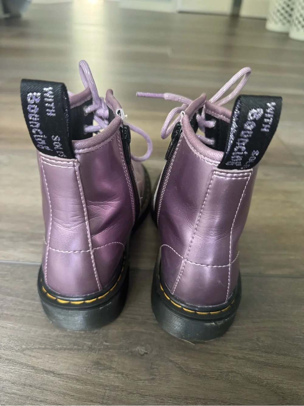 Kids Dr. Martens Metallic Lavender Lace-Up Boots